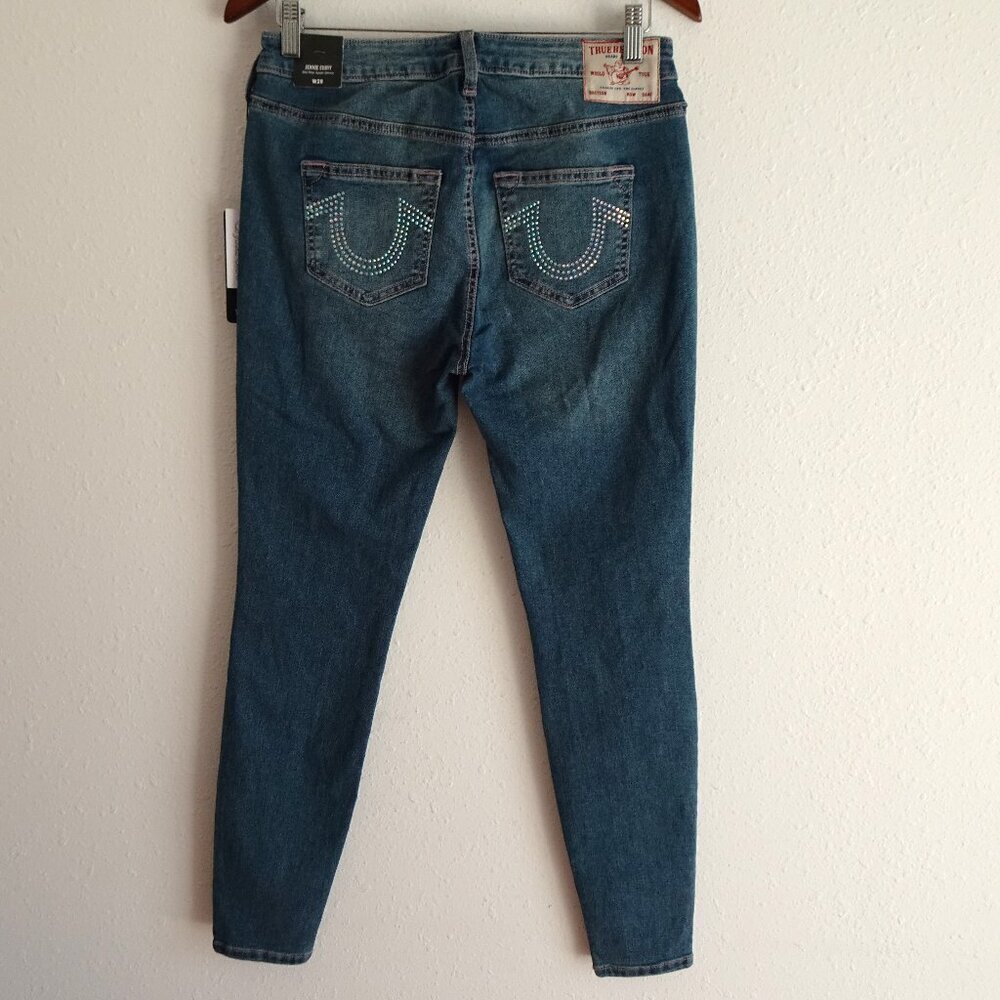 True Religion Jennie Curvy Jeans Women's Size 28x29 Blue Denim Rhinestone Pocket